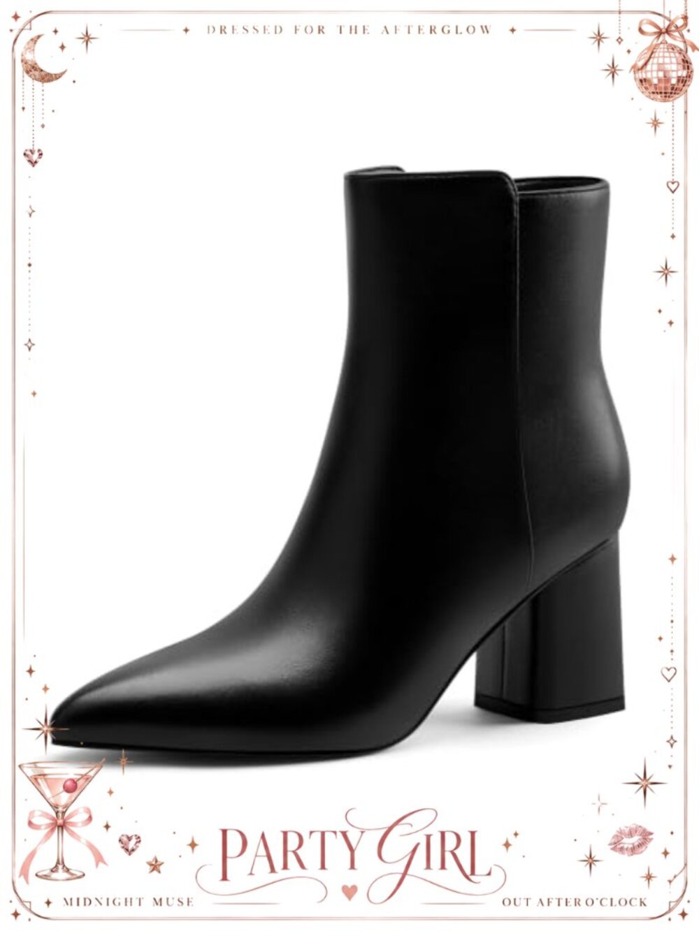 Women's Pointed Toe Ankle Boots Faux Leather Chunky Block Heel Booties
